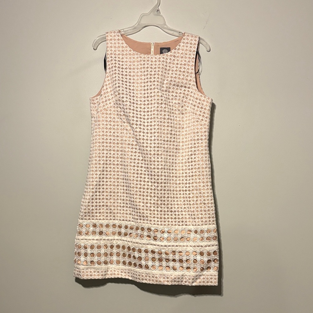 Vince Camuto white/tan eyelet sleeveless dress sz 14